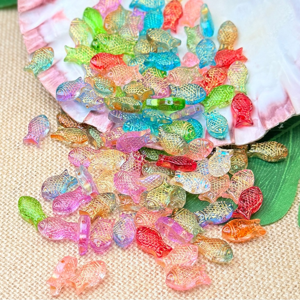 NEW! Glass Fish Beads Colorful DIY JEWELRY MAKING Crafting Mixed LOT 15mm x 8mm